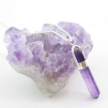 Healing therapy purple amethyst pencil point pendant